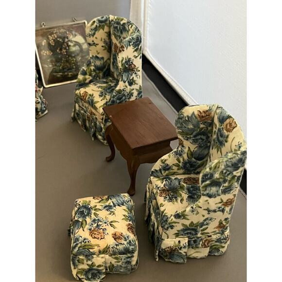 Dollhouse Furniture Living Room 10 pc Loveseat ARm Chair End Table stool Clock - Picture 11 of 11